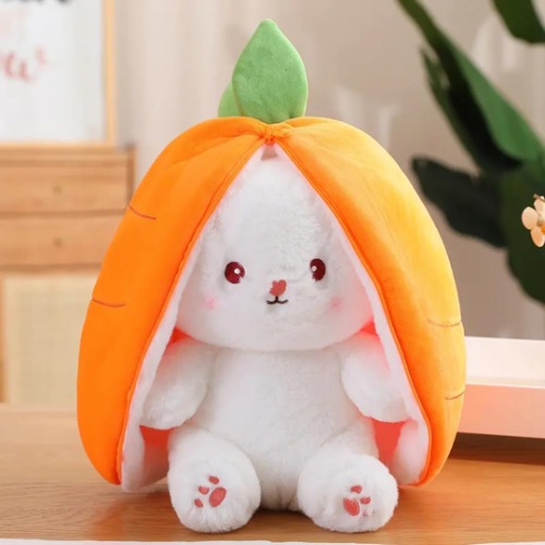 Decoready Reversible Carrot Bunny Plush, Stuffed Animal Rabbit Ears Zip Toy, Hide & Seek Game for Babies & Toddlers (35 cm, Carrot) - 35 cm - Carrot