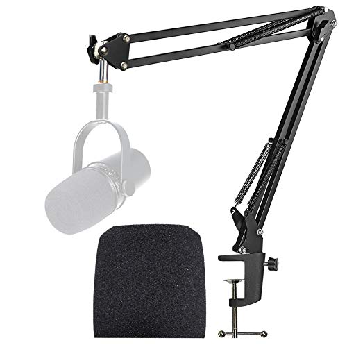 MV7 Boom Arm with Pop Filter - Mic Stand with Foam Cover Windscreen Compatible with Shure MV7 and Shure MV7X Microphone by YOUSHARES - Shure MV7 Arm