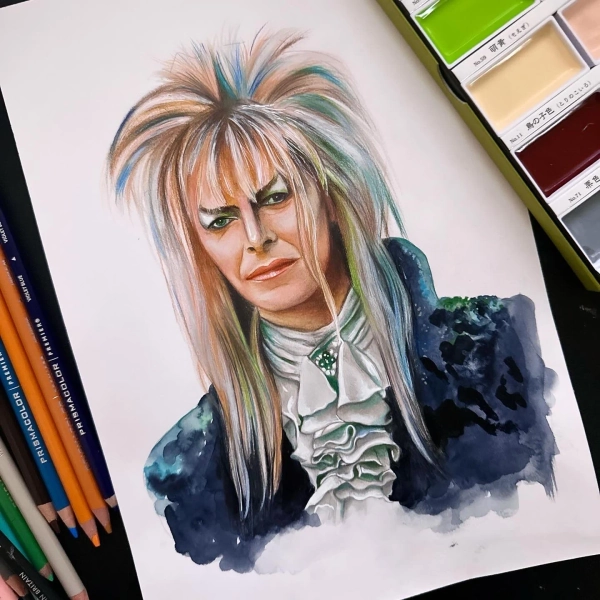 The Goblin King, Labyrinth, Watercolour and Coloured Pencil Fine Art Print