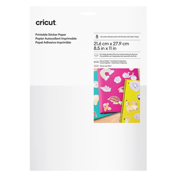 Cricut Printable Sticker Paper - 8 US Letter Sheets for Crisp Decals