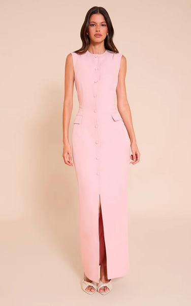 Light Pink Woven Button Maxi Dress