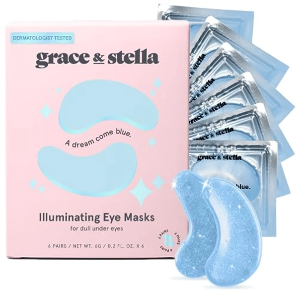 grace & stella Award Winning Under Eye Mask (Blue, 6 Pairs) Reduce Dark Circles, Puffy Eyes, Undereye Bags, Wrinkles, Gel Under Eye Patches, Nurse Gifts, Vegan Cruelty-Free Self Care