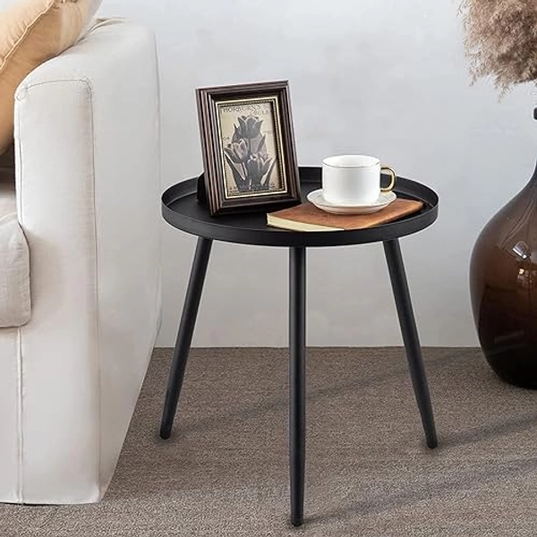 AOJEZOR Round Side Table, Metal End Table, Nightstand/Small Tables for Living Room, Accent Tables Cheap, Side Table for Small Spaces (Full Black)