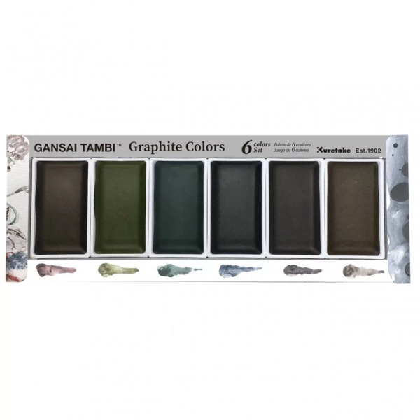 Kuretake Gansai Tambi Set Deep Graphite akvarell festék készlet (6 szín)
