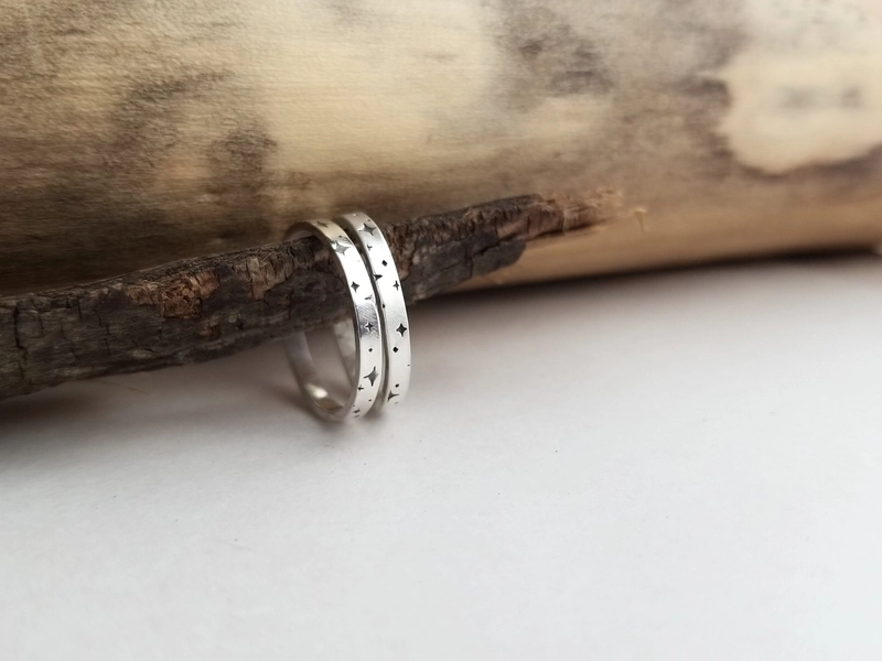 Celestial Ring. Silver Star Band. Stacking Ring. Silver Celestial Jewelry. Stellar Silver Ring. Astrological Jewelry. Everyday Jewelry.
