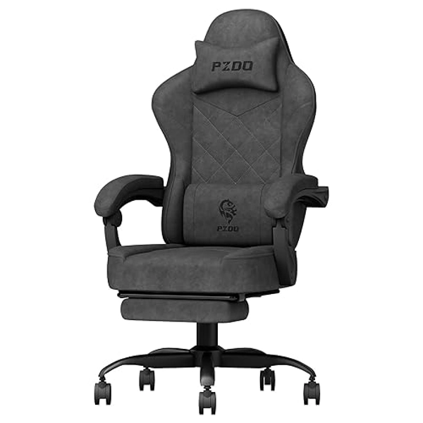 PZDO Chaise Gaming Bureau Ergonomique Chaise Gamer avec Tissu High-Tech, Siege Gaming avec Repose-Pieds, Rembourrée Gaming Chair, Fauteuil Gamer pour Adultes(Noir)