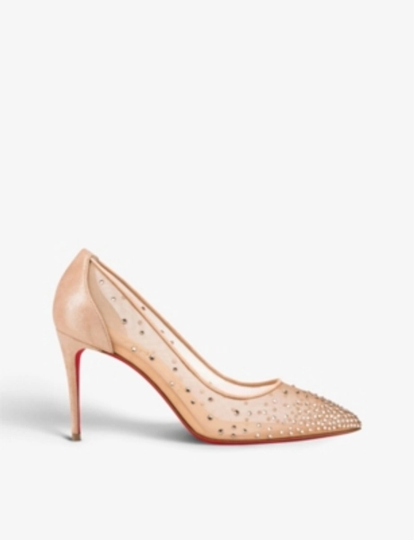 Follie Strass 85 Suede And Mesh Heeled Courts