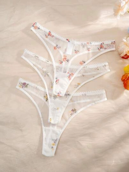 3pcs Ladies' Breathable Printed Mesh Comfortable Sexy Thongs Underwear