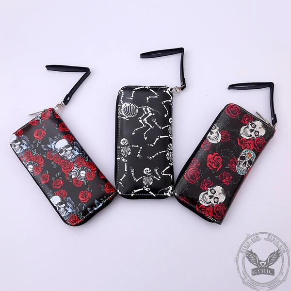 Rose Skull PU Leather Gothic Clutch Wallet