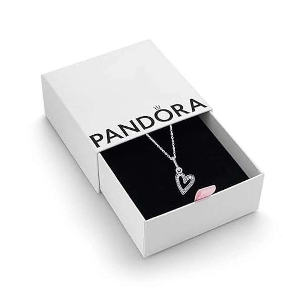 PANDORA Moments Women's Sterling Silver Sparkling Freehand Heart Pendant Necklace, 50cm, With Gift Box