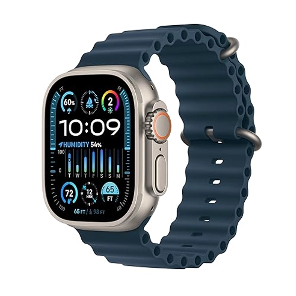 Apple Watch Ultra 2 [GPS + Cellular, 49mm] - Titanium Case with Blue Ocean Band, One Size (Renewed)