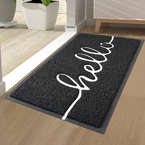 Homaxy Hello Door Mat, Dirt Trapper Doormats Non-Slip Low Profile Durable Door Mat for Outdoor, Indoor, Entrance, Patio, Front Back Door — (40 x 60cm, Black) - 40 x 60cm - Black-white Hello