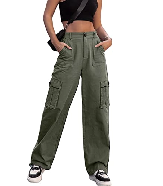 Breampot Womens Cargo Trousers High Waist Hiking Walking Combat Pants Casual Work Bottoms Outdoor Streetwear