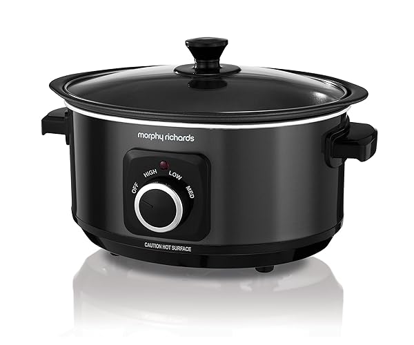 Morphy Richards 3.5L Sear & Stew Slow Cooker, Shatter Resistant Aluminium Pot, 3 Heat Settings, Hob Proof, Easy Clean, 163W, Black, 460012 - 3.5 Litres - Black