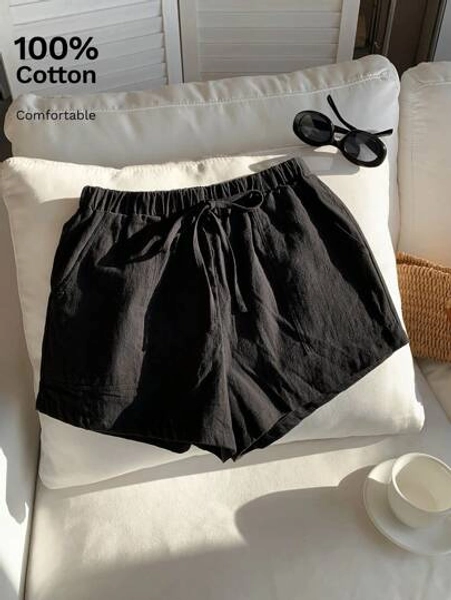 Tie Waist Shorts | 100% Cotton With Slant Pockets Fit For Beach, Sport, Or Lounging 