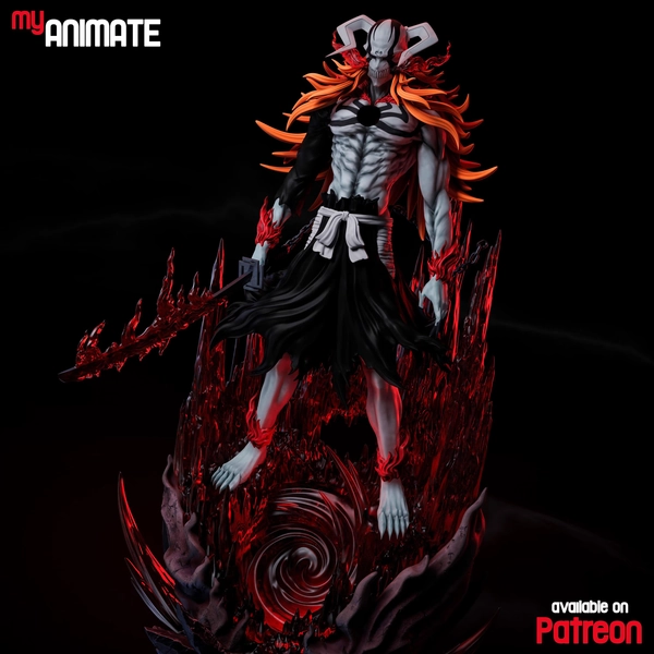 Vasto Lorde Ichigo 3D Resin Print – Ultra Detailed Bleach Hollow Form Statue – 16K Anime Battle Figure – Red Base Collectible