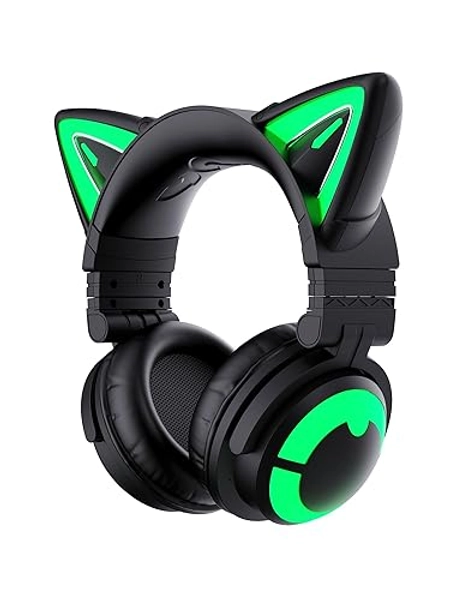 YOWU Cat Ear Headphones CE, RGB Wireless/Wired Gaming Headsets with Seamless SoundMage Acoustic System for PC/PS4/PS5/XBOX/Switch, Built-in Mic&Customizable Light for Gamer(Black)