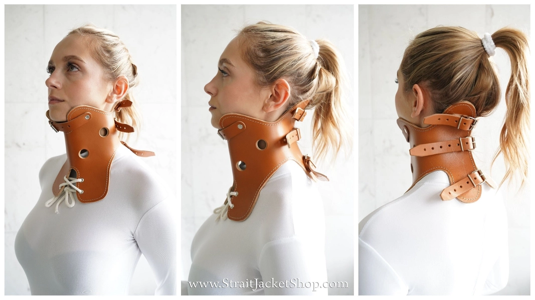 Leather Orthopedic Esque Posture Collar Neck Brace Orthosis Stiff Neck - Natural Leather / Medical / Vintage Themed