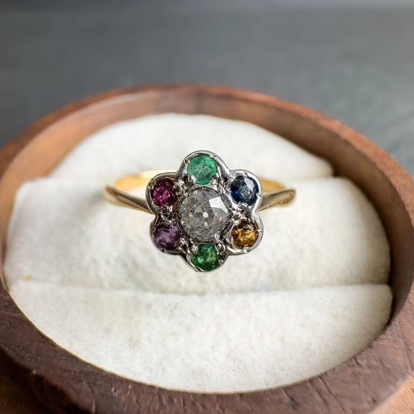 Antique Victorian 18ct Gold DEAREST Ring with Gemstones | Emerald, Amethyst, Ruby, Sapphire, Topaz, Diamond | Sentimental Vintage Jewelry