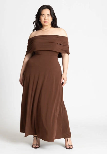 Off Shoulder Maxi Dress - Close Fit Bodice, Equestrian Red