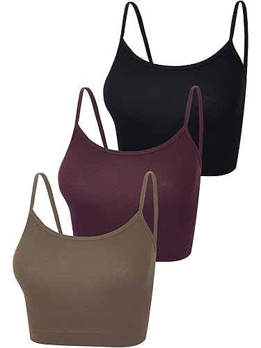 Boao 3 Pcs Crop Camisole Top Spaghetti Strap Tank Sleeveless Crop Tank Top for Women Sports - Small - Coffee, Dark Red, Black