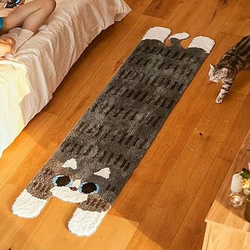 Haukea Cool Rugs for Bedroom Aesthetic Cute Cat Bath Mat Runner Rug Unique Funky Tufted Rugs Funny Cartoon Rug for Dorm Preppy Room Decor - Grey - 47x16 inch