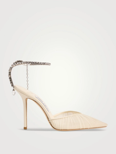 JIMMY CHOO Saeda Tulle Pumps With Crystal Ankle Strap