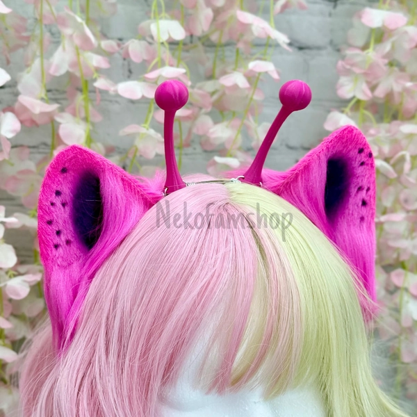 Alien Cat Ears Headband UV Pink Alien Kemonomimi Cat ears Alien antenna headband Neok Pink Alien Cat Ear Headband Fantasy Cat Ears