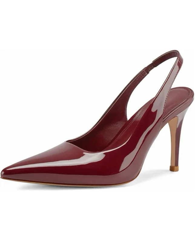 heelchic Slingback Heels for Women Pointed Toe Stiletto Heel Closed Toe Pumps Slip on High Heels 2.95 inch Dress Pumps - 5 - Wine Red