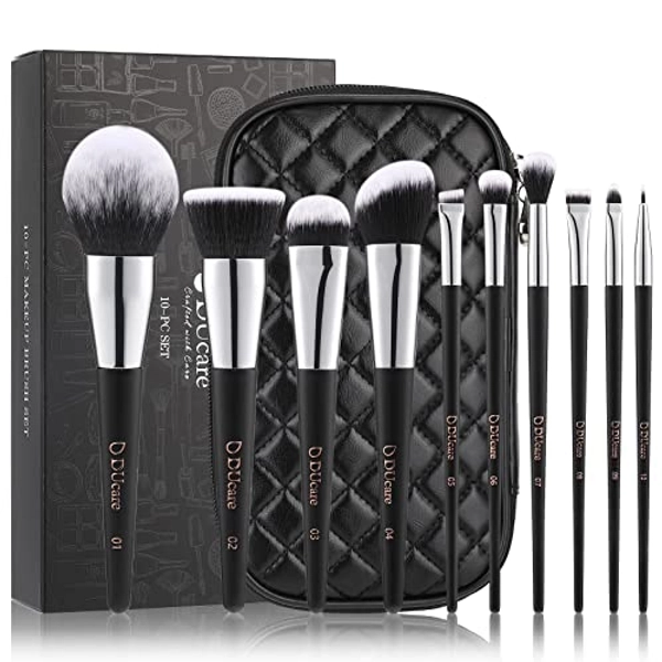 DUcare Makeup Brushes with Case 10Pcs Travel Makeup Brushset Women Gift Premium Synthetic Kabuki Foundation Blending Brush Face Powder Blush Concealers Eye Shadows with bag