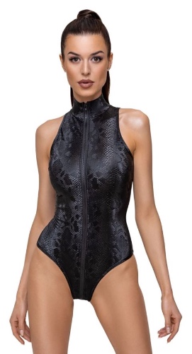 Cotelli Snakeprint Bodysuit with Zipper