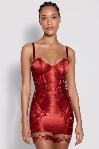 Adjustable Bondage Angela Dress | Burnt Red / M