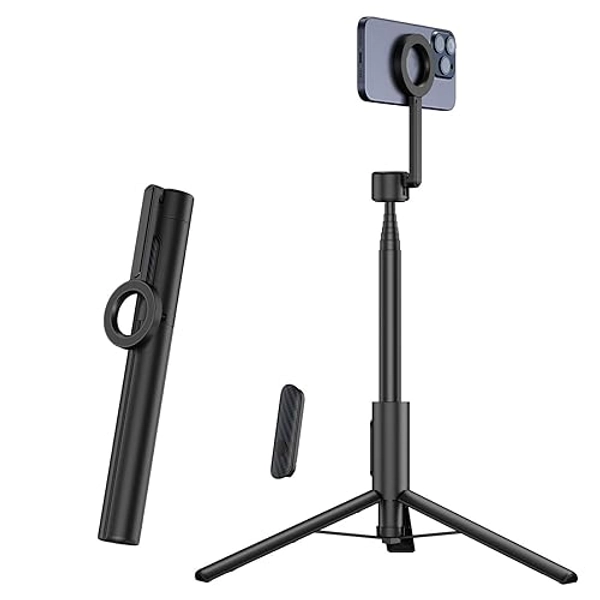 for MagSafe Tripod for iPhone 64'' Selfie Stick Tripod Phone with Metal Ring and Remote, Phone Tripod for Video Recording,Fit for iPhone 12/13/14/15 Series,Magsafe Case and Other Phones