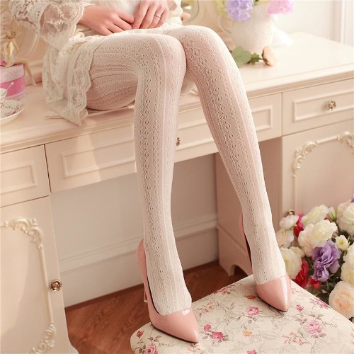 Elegant Lace Tights | White