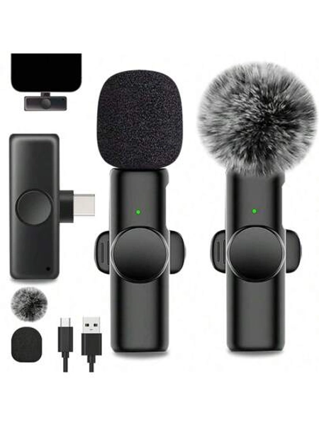 Wireless Lavalier Microphone For Phone IPad TypeC Lapel Mics Plug-Play 2.4G Ultra-Low Delay Built-In Noise Reduction Chip Working Time For Video Recording Interview Podcast Vlog