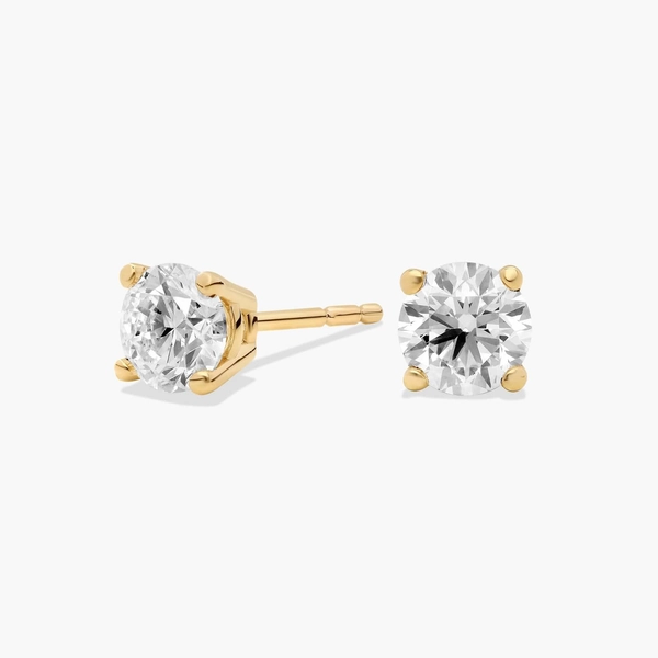 Four Prong Round Brilliant Lab Grown Diamond Stud Earrings in 14k Yellow Gold (3/4 Ct. tw. - F-G / VS2-SI1)