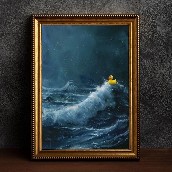 Rubber Duck in Stormy Sea, Vintage Poster, Dark Academia, Classical Painting, Witchy Aesthetic, Art Poster Print, Nautical, Ocean, Gothic