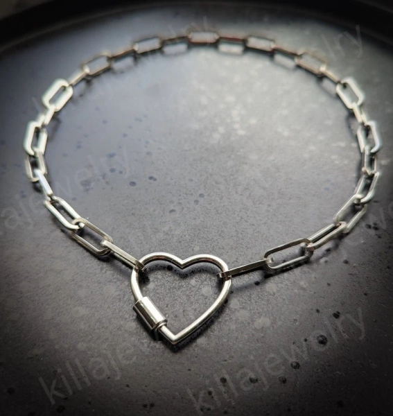 Heart carabiner paperclip chain necklace