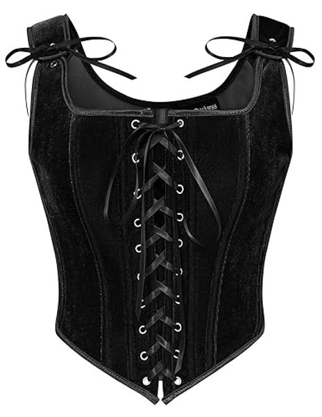 SCARLET DARKNESS Women Renaissance Corset Top Vintage Lace Up Medival Velvet Bustier