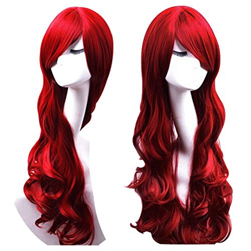 Discoball Women's Dark Red Wigs Long Red Wigs Wave Wigs Fashion Natural Full Curl Wig Cosplay wigs With Wig Cap - 80cm