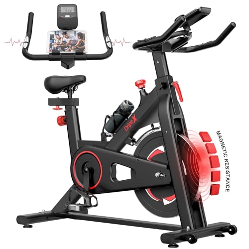 Dripex Exercise Bike for Home Use with Adjustable Seat & Resistance - Ultra-Silent Stationary Bike with Bidirectional Flywheel, LCD Monitor, Pulse Sensor, Castor (2024 Upgraded Version)