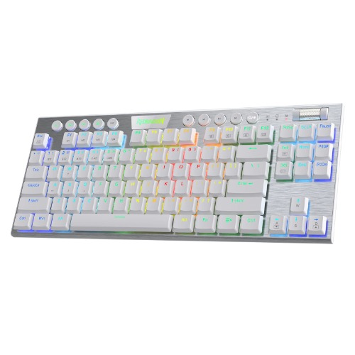 Redragon K621 Horus TKL Wireless RGB Mechanical Keyboard, 5.0 BT/2.4 Ghz/Wired Three Modes 80% Ultra-Thin Low Profile Bluetooth Keyboard w/Dedicated Media Control & Linear Red Switches, White - 80% TKL Silver