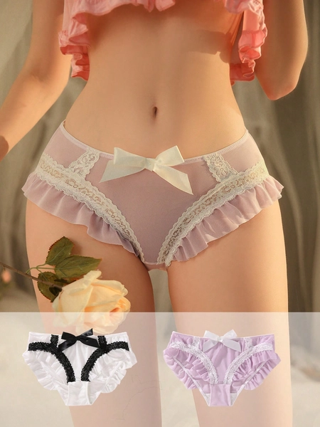 SHEIN DelicateAllure 2 Peças Calcinhas Femininas com Babado e Barra de Renda, Chique e Sexy