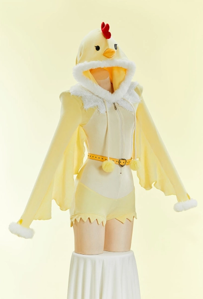 Kawaii Cream Yellow Chicken Sexy Lingerie Plush Romper Halloween Costume Furry Onesie with Eyes and Socks