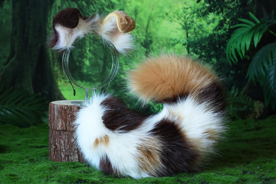 Calico faux fur shepherd dog tail and ear Splicing Shiba Inu dog ear and tail anime cosplay therian puppy ear tail dog girl kemonomimi puppy