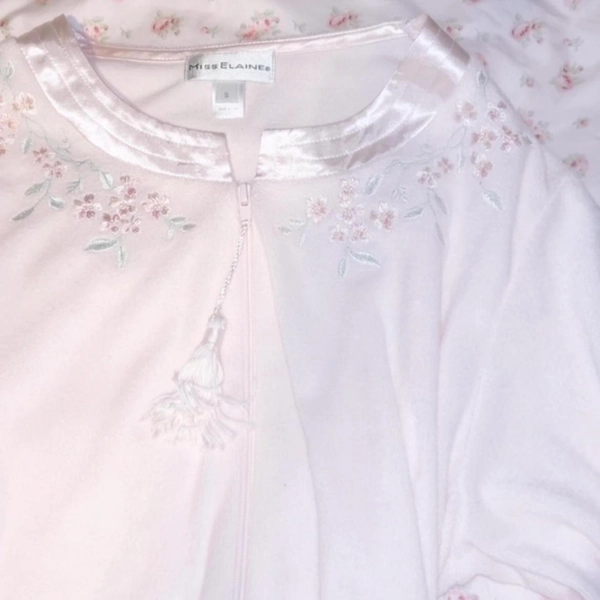 Pink floral embroidered long sleeve nightgown with...