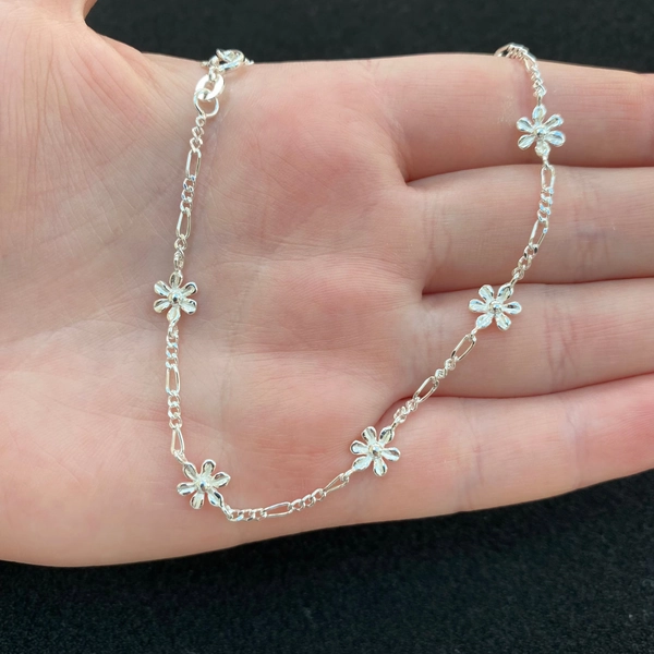 Sterling Silver Flower Anklet: Floral Jewellery