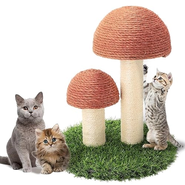 Cat Scratching Post, Mushroom Claw Scratching Post for Kitty, Natural Sisal Cat Scratchers Pole, 15x12 Inch Cat Interactive Toys