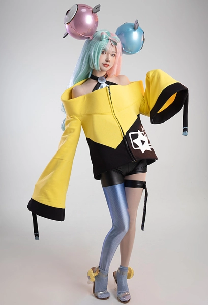 PM Scarlet and Violet Iono Cosplay Costume Halter Crop Top and Jacket with Socks and Leg ring