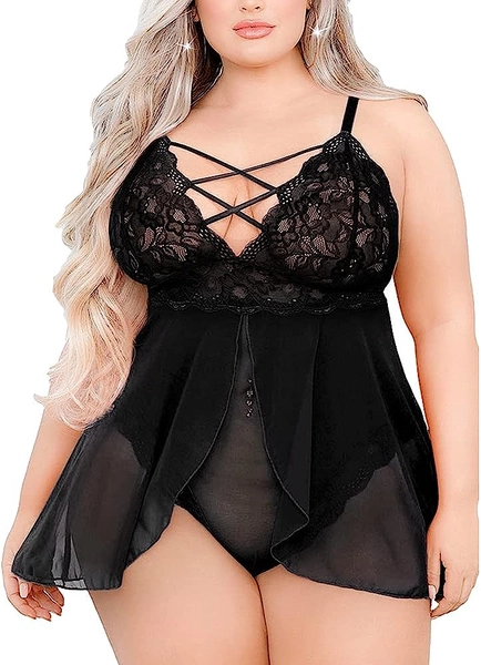 Saleslingerie Plus Size Lingerie for Women Sexy Double Layer Chemise Comfy Boudoir Outfits Lace High Waist Teddy Babydoll - Saleslingerie: Best Sexy Lingerie Store, Cheap Lingerie Wholesale Online